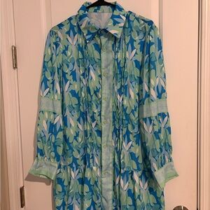 Floral Blue and Green Long Sleeve Dress
